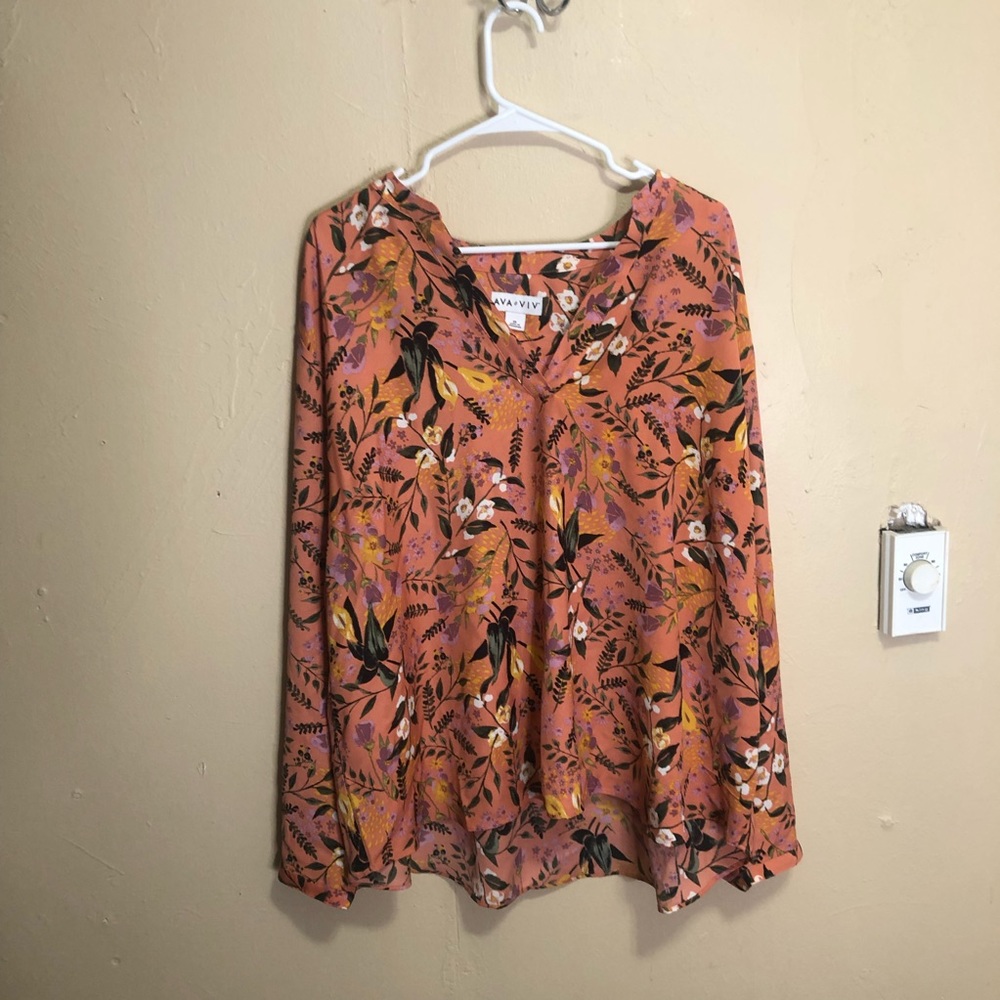 Ava & Viv Orange Floral Long Sleeve Top